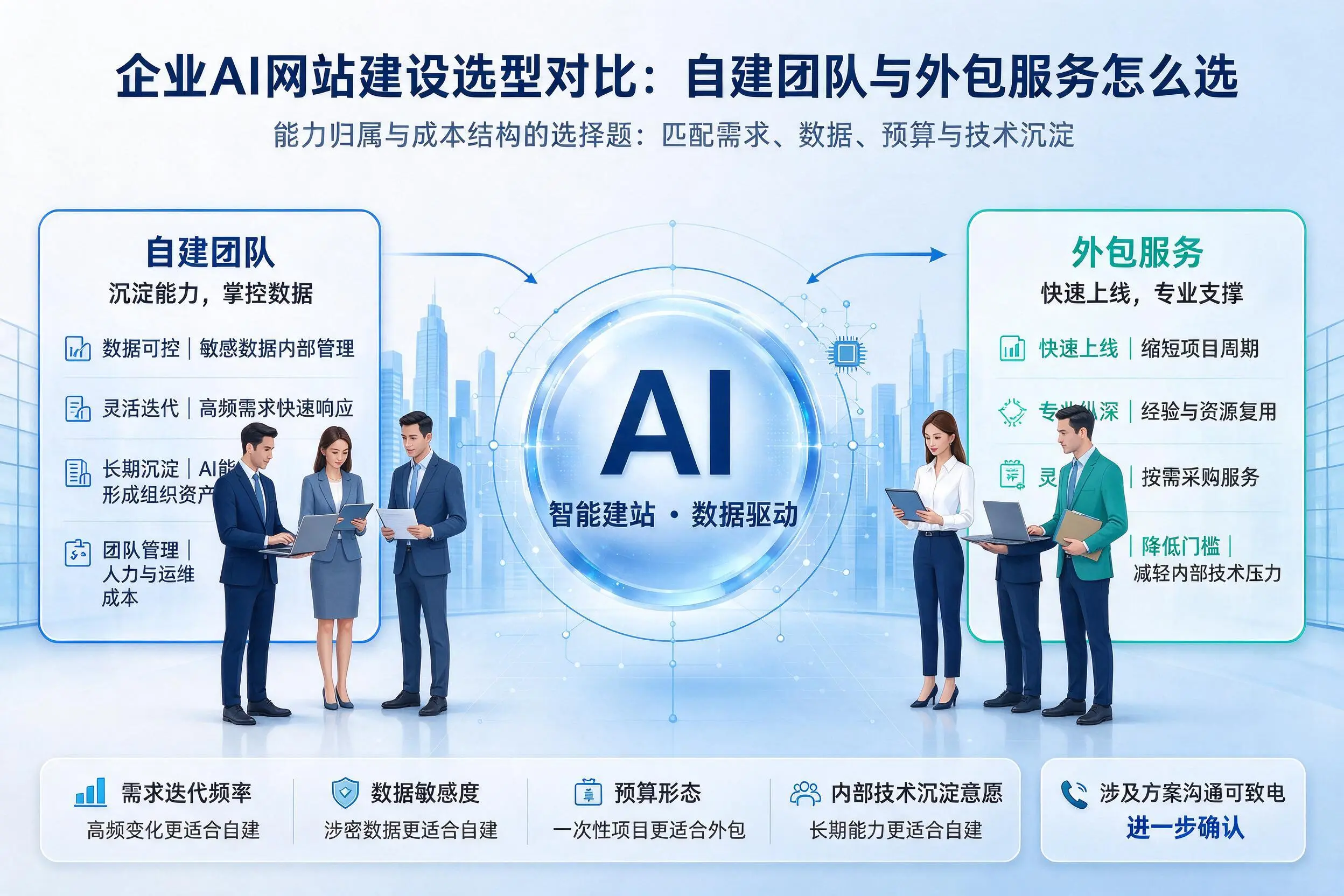 安阳企业AI网站建设选型对比：自建团队与外包服务怎么选